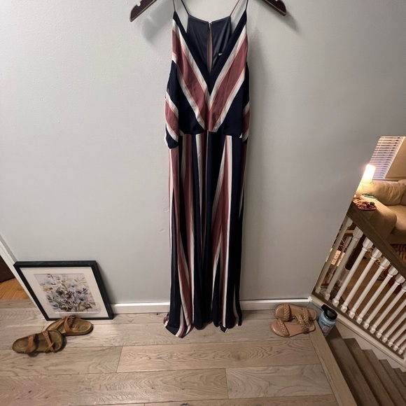 Nwot Striped (Navy, White, Pink) Drop Waist V-Neck Express Maxi Dress, Medium - Picture 6 of 8